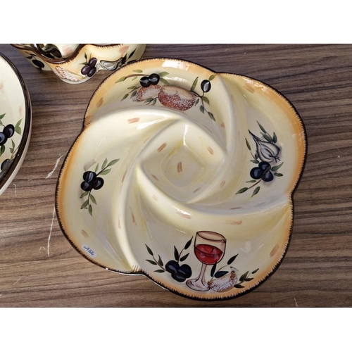 798 - Decorative China Tableware; Large Round Bowl / Dish, (Ø: 34cm), 3-Part Snack Dish and Condiment Set ... 