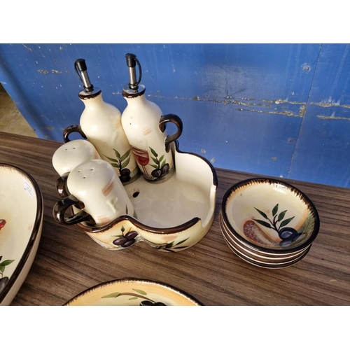 798 - Decorative China Tableware; Large Round Bowl / Dish, (Ø: 34cm), 3-Part Snack Dish and Condiment Set ... 