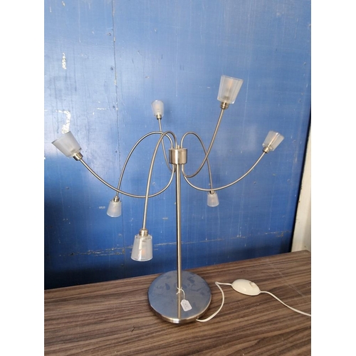 801 - Modern Chrome 6-Spot Table / Side Lamp with Heavy Round Base, Dimmer Switch, * Tested & Working *