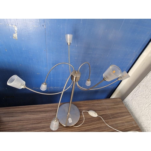 801 - Modern Chrome 6-Spot Table / Side Lamp with Heavy Round Base, Dimmer Switch, * Tested & Working *