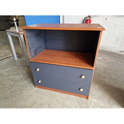 805 - Dark Wood Effect TV Unit with 2 x Grey Fronted Drawers, (Approx. 83 x 47 x 90cm)