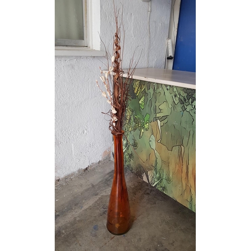 816 - Modern Glass Tall (H:80cm) Vase Orange Glass with Dried Bouquet