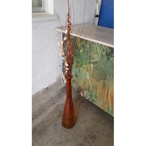 816 - Modern Glass Tall (H:80cm) Vase Orange Glass with Dried Bouquet