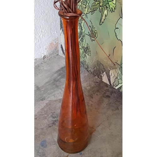 816 - Modern Glass Tall (H:80cm) Vase Orange Glass with Dried Bouquet