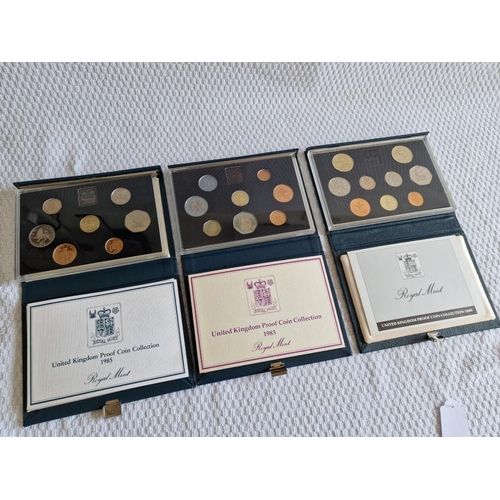 819 - 3 x Set of United Kingdom Proof Coin Collections by Royal Mint; 1985, 1983 & 1989. 8 x Coins in Plas... 