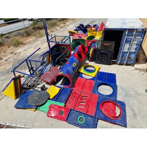 822 - Large Children's Playground Structure, Multi-Story with Tunnels/ Tubes, Themed Sections with Car & G... 