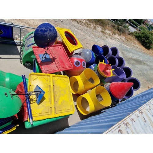 822 - Large Children's Playground Structure, Multi-Story with Tunnels/ Tubes, Themed Sections with Car & G... 