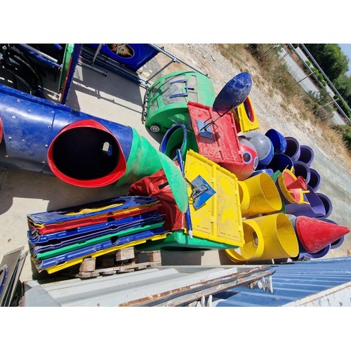 822 - Large Children's Playground Structure, Multi-Story with Tunnels/ Tubes, Themed Sections with Car & G... 