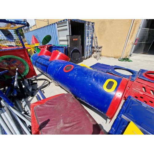 822 - Large Children's Playground Structure, Multi-Story with Tunnels/ Tubes, Themed Sections with Car & G... 