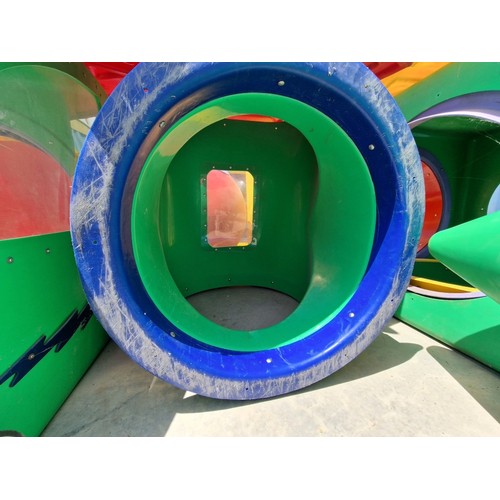 822 - Large Children's Playground Structure, Multi-Story with Tunnels/ Tubes, Themed Sections with Car & G... 