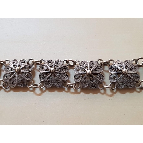 438 - Decorative White Metal Lefkara Style Filigree Bracelet (L:18.5cm)