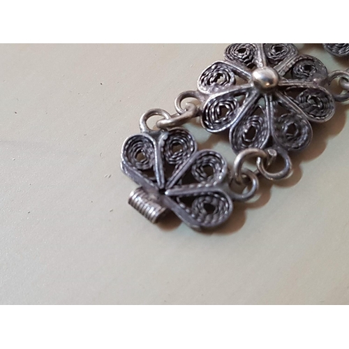 438 - Decorative White Metal Lefkara Style Filigree Bracelet (L:18.5cm)