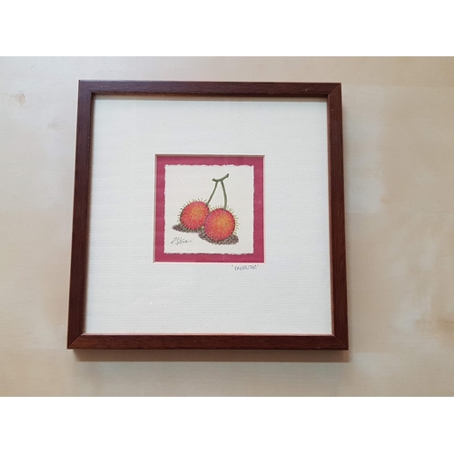 563 - Tropical Fruit Original Mini Pictures Sigurd by Artist in Wooden Square Frames (18.5 x 18.cm each), ... 