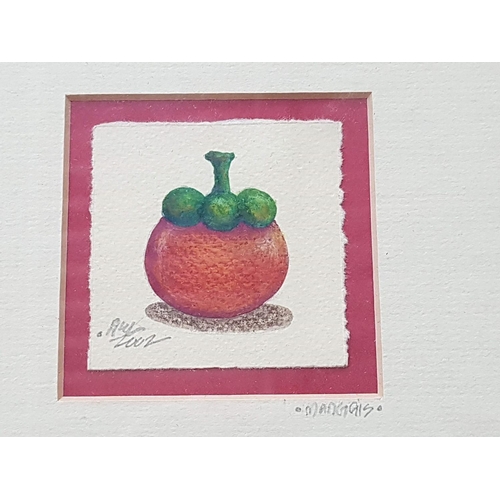 563 - Tropical Fruit Original Mini Pictures Sigurd by Artist in Wooden Square Frames (18.5 x 18.cm each), ... 