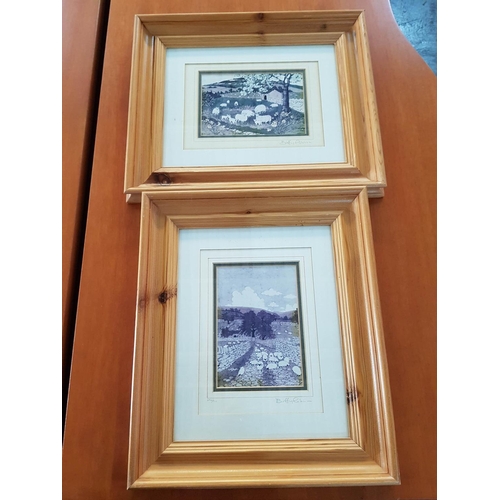 823 - Limited Print of Sheep in the Dales from Original Batic Painting by Buffy Robinson in Wooden Frame (... 