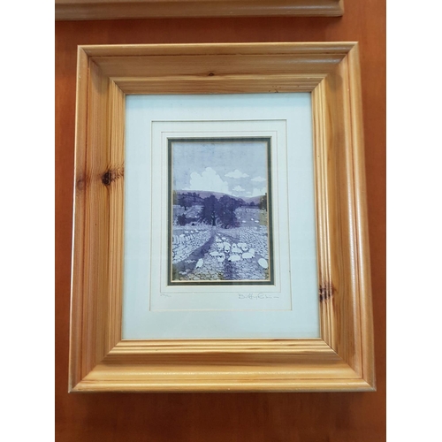 823 - Limited Print of Sheep in the Dales from Original Batic Painting by Buffy Robinson in Wooden Frame (... 