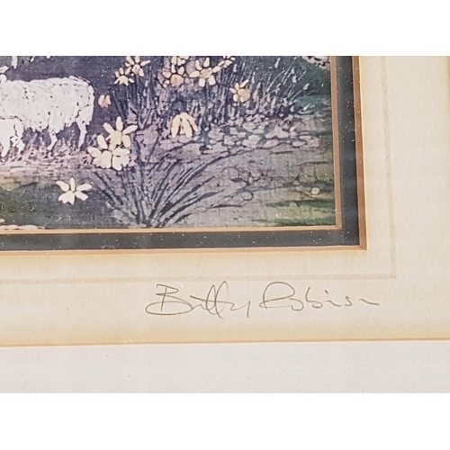 823 - Limited Print of Sheep in the Dales from Original Batic Painting by Buffy Robinson in Wooden Frame (... 