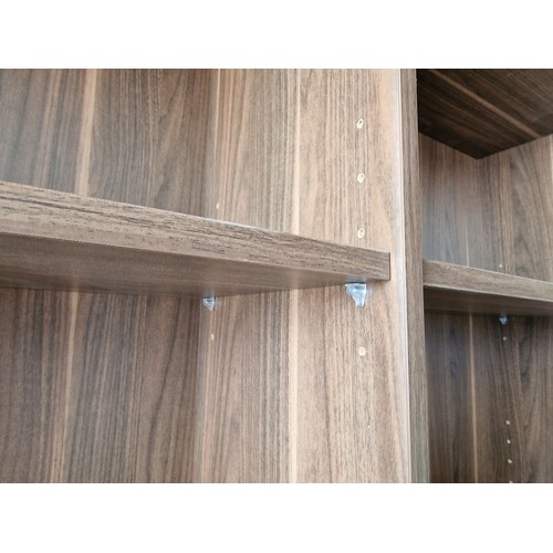 391A - 8.6 Running Meters of Wood Effect Book Shelves (4.3m Back-to-Back with End Panels), 6-Part / Section... 