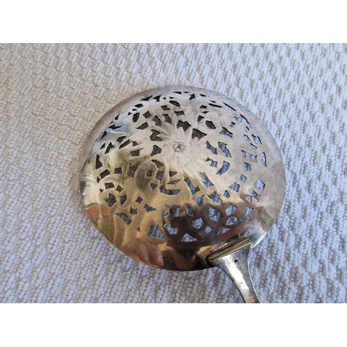 107 - Persian Silver Decorative Long Handle Strainer / Serving Spoon with Pierced Bowl and Floral Decorati... 