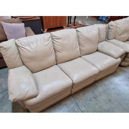 108 - Natuzzi Beige Leather 3-Seater Reclining Sofa (L:220 x 91 x H:90cm) and Matching Reclining Armchair ... 