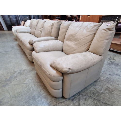 108 - Natuzzi Beige Leather 3-Seater Reclining Sofa (L:220 x 91 x H:90cm) and Matching Reclining Armchair ... 