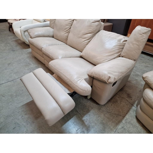 108 - Natuzzi Beige Leather 3-Seater Reclining Sofa (L:220 x 91 x H:90cm) and Matching Reclining Armchair ... 