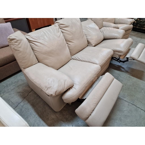 108 - Natuzzi Beige Leather 3-Seater Reclining Sofa (L:220 x 91 x H:90cm) and Matching Reclining Armchair ... 