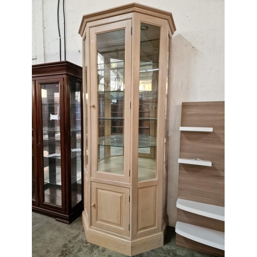 109 - Solid Wood, Light Wood Display Cabinet with 4 x Glass Shelves, Recessed Lighting and Lower Cupboard,... 