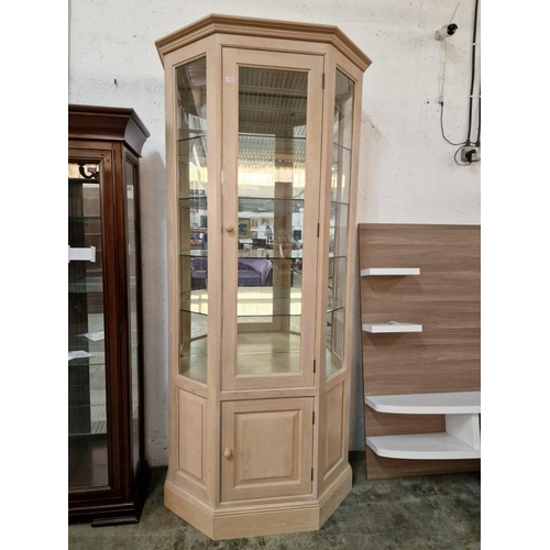 109 - Solid Wood, Light Wood Display Cabinet with 4 x Glass Shelves, Recessed Lighting and Lower Cupboard,... 