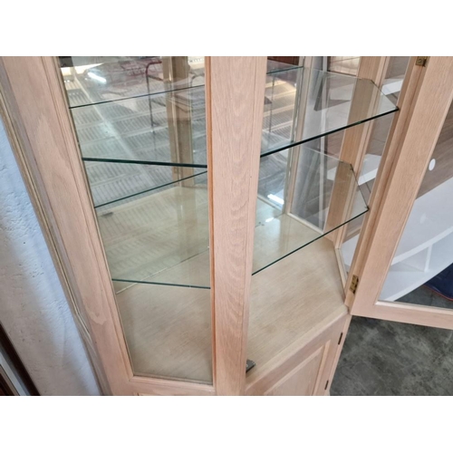 109 - Solid Wood, Light Wood Display Cabinet with 4 x Glass Shelves, Recessed Lighting and Lower Cupboard,... 