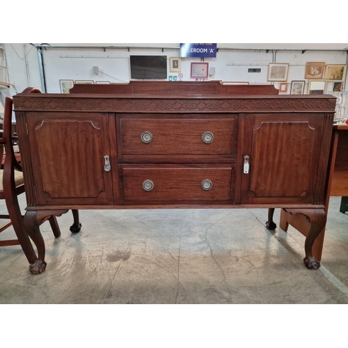 114 - Antique English Sideboard with 2 Deep Drawers, End Cupboard, Shaped Upstand Over Cabriole Legs with ... 