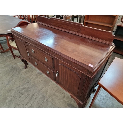 114 - Antique English Sideboard with 2 Deep Drawers, End Cupboard, Shaped Upstand Over Cabriole Legs with ... 