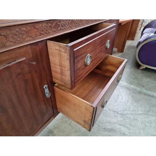 114 - Antique English Sideboard with 2 Deep Drawers, End Cupboard, Shaped Upstand Over Cabriole Legs with ... 