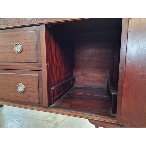 114 - Antique English Sideboard with 2 Deep Drawers, End Cupboard, Shaped Upstand Over Cabriole Legs with ... 