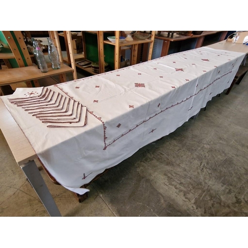 176 - Large Table Cloth with Hand Embroidered Silk Pattern, (Approx. 290 x 140cm), Together with Set of 12... 