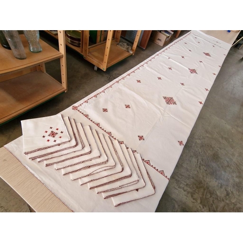 176 - Large Table Cloth with Hand Embroidered Silk Pattern, (Approx. 290 x 140cm), Together with Set of 12... 