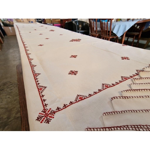 176 - Large Table Cloth with Hand Embroidered Silk Pattern, (Approx. 290 x 140cm), Together with Set of 12... 