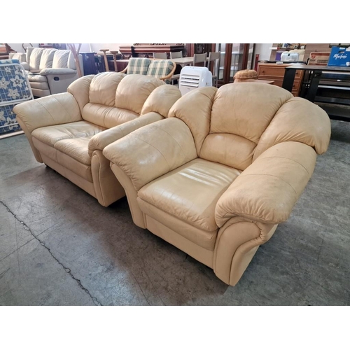 265 - Cream Leatherette 2-Seater Sofa and Matching Armchair (2)