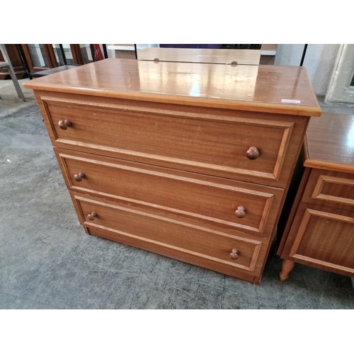 266 - 3-Drawer Wood Effect Chest of Drawers with Mirror Over, Together with Bedside Unit (2)