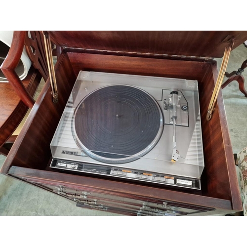 289 - Vintage Style Wooden Music / Hi-Fi Cabinet with JVC Direct Drive Turntable Under Lift-Up Hinged Lid ... 