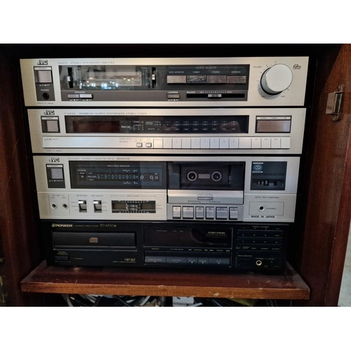 289 - Vintage Style Wooden Music / Hi-Fi Cabinet with JVC Direct Drive Turntable Under Lift-Up Hinged Lid ... 