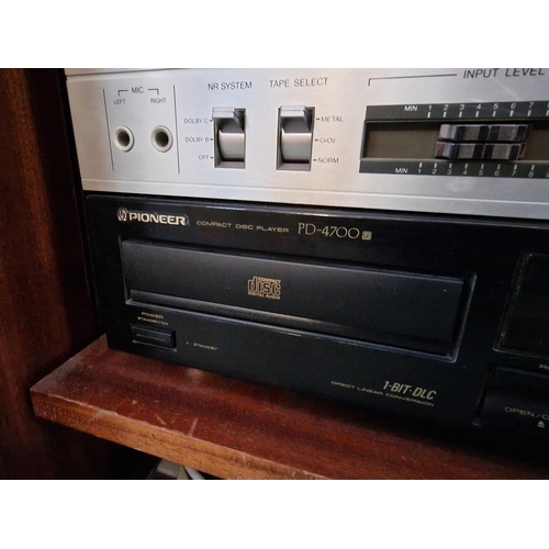 289 - Vintage Style Wooden Music / Hi-Fi Cabinet with JVC Direct Drive Turntable Under Lift-Up Hinged Lid ... 