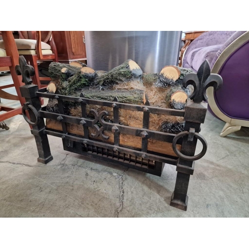 290 - Wrought Iron and Coal Effect Fire / Heater with Copper Canopy, (Approx. 68 x 36 x 111cm Overall)