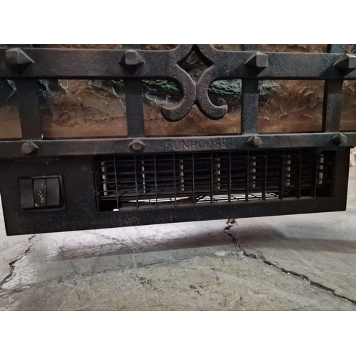 290 - Wrought Iron and Coal Effect Fire / Heater with Copper Canopy, (Approx. 68 x 36 x 111cm Overall)