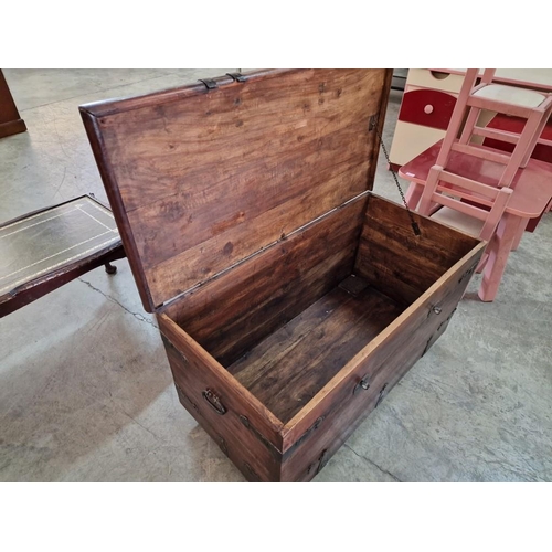 69 - Solid Wood Chest / Trunk with Metal Work & Handles, Lift-Up Hinged Top Over Wheels, (Approx. 103 x 5... 