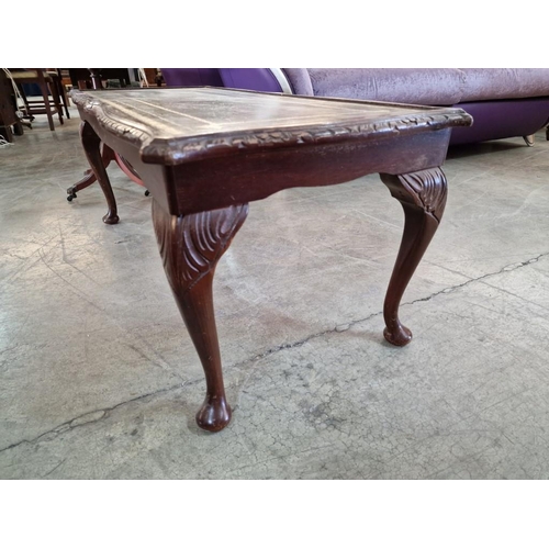 71 - Classical Style Rectangular Coffee Table with Inlaid Green Leather Top, Pie Crust Edging Over Carved... 