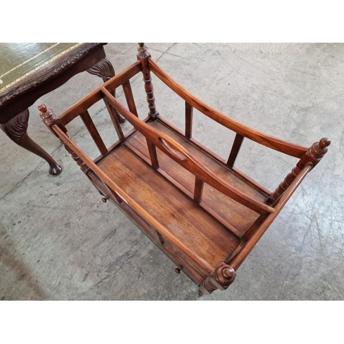 72 - Vintage Solid Wood Magazine Rack with Turned Uprights, Carrying Handle, 2-Section Over Drawer and Ta... 