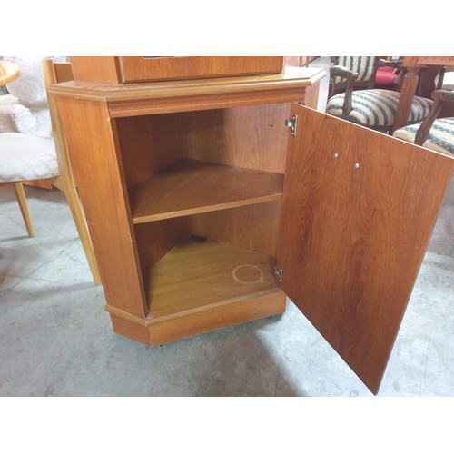 235 - Wooden Corner Display Cabinet with Mirror Back Section with Glass Door and Lights, Over Cupboard (Nb... 