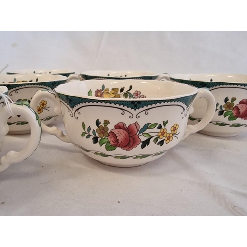 149 - Set of 6 x Spode 'Avondale' Twin Handle Soup Bowls with Floral Decoration, (6)