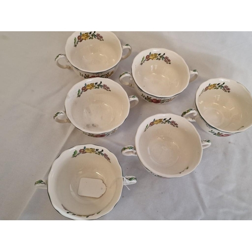 149 - Set of 6 x Spode 'Avondale' Twin Handle Soup Bowls with Floral Decoration, (6)